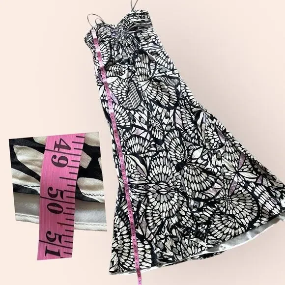 Laundry by Shelli Segal Butterfly Silk Maxi Dress Size 6 Strapless Black White - Picture 3 of 8